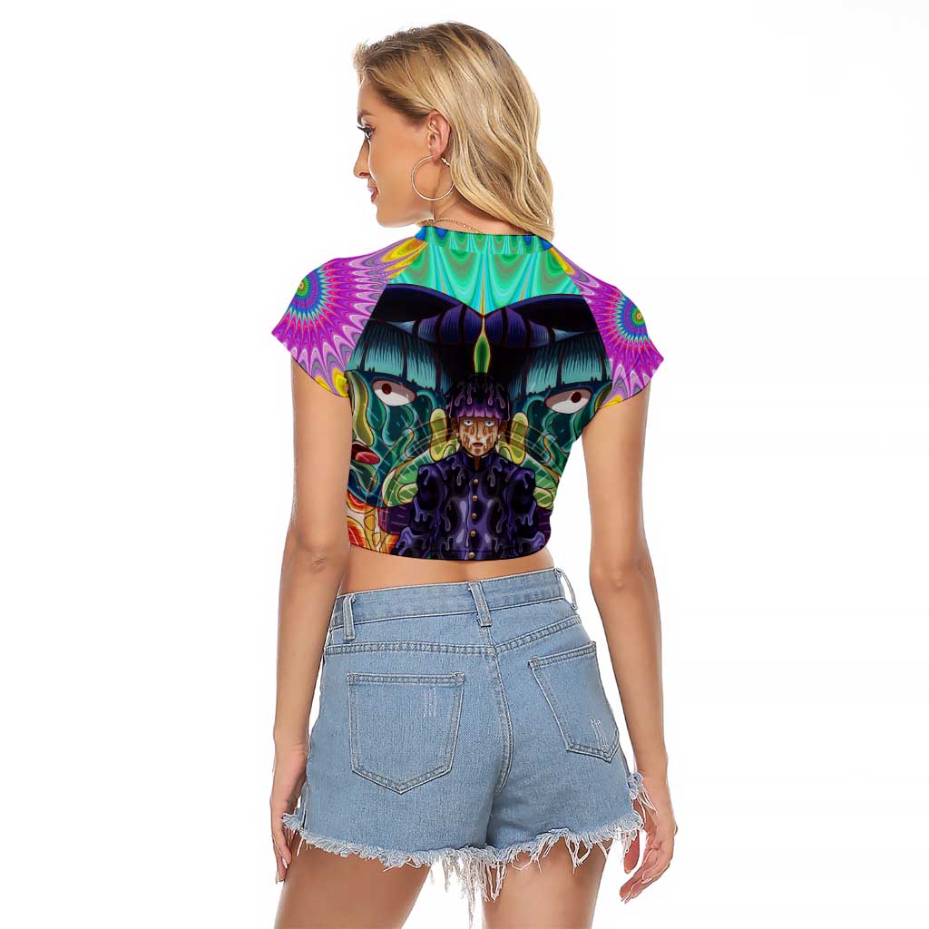 Trippy Meditating Shigeo Kageyama Mob Psycho 100 Raglan Cropped T Shirt Trippy Mix Anime Style - The Mazicc