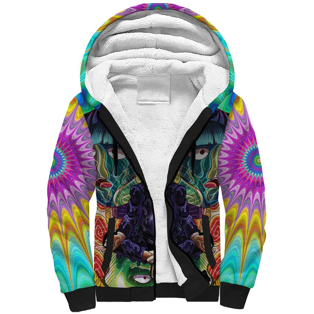 Trippy Meditating Shigeo Kageyama Mob Psycho 100 Sherpa Hoodie Trippy Mix Anime Style - The Mazicc