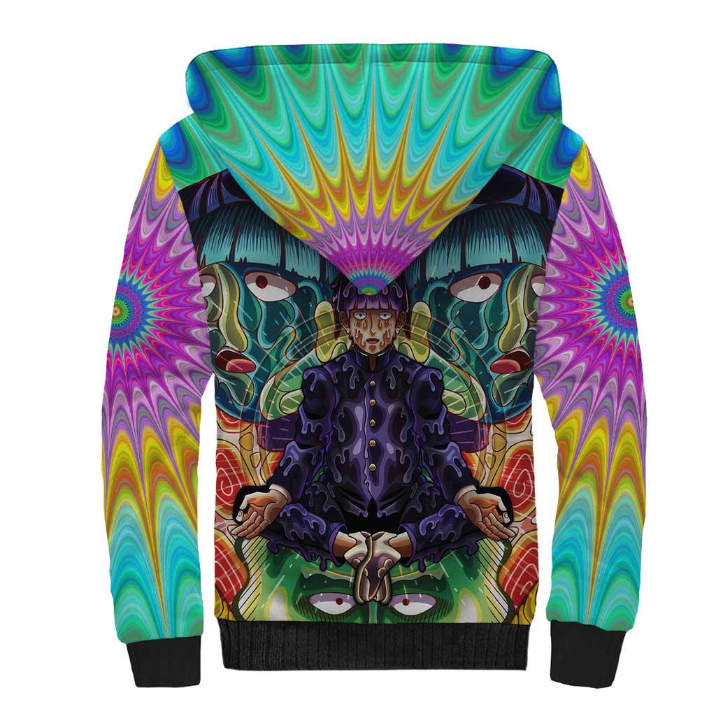 Trippy Meditating Shigeo Kageyama Mob Psycho 100 Sherpa Hoodie Trippy Mix Anime Style - The Mazicc