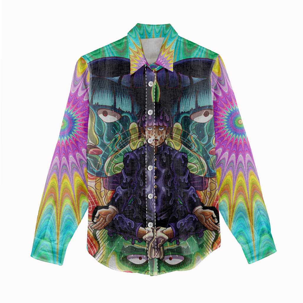 Trippy Meditating Shigeo Kageyama Mob Psycho 100 Women Casual Shirt Trippy Mix Anime Style - The Mazicc