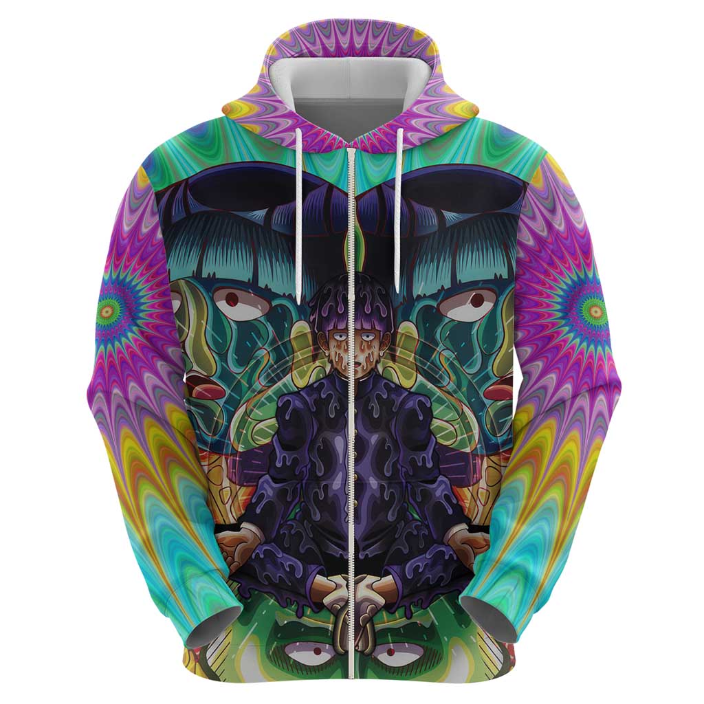 Trippy Meditating Shigeo Kageyama Mob Psycho 100 Zip Hoodie Trippy Mix Anime Style - The Mazicc