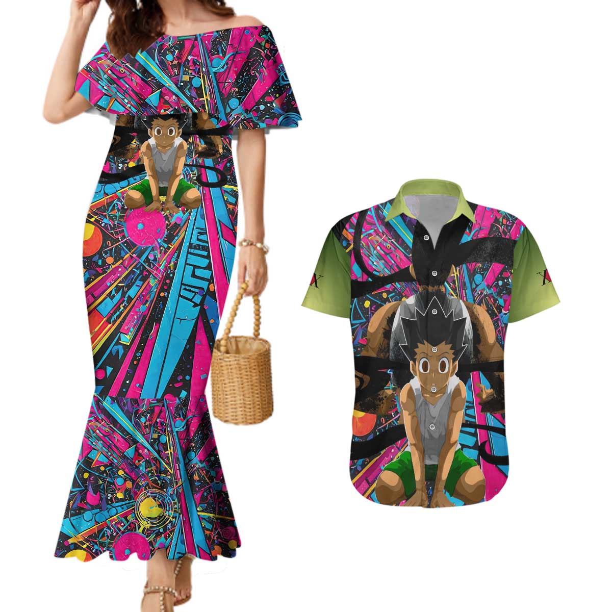 Trippy Gon Freecss Hunter X Hunter Couples Matching Mermaid Dress and Hawaiian Shirt Trippy Mix Anime Style - The Mazicc
