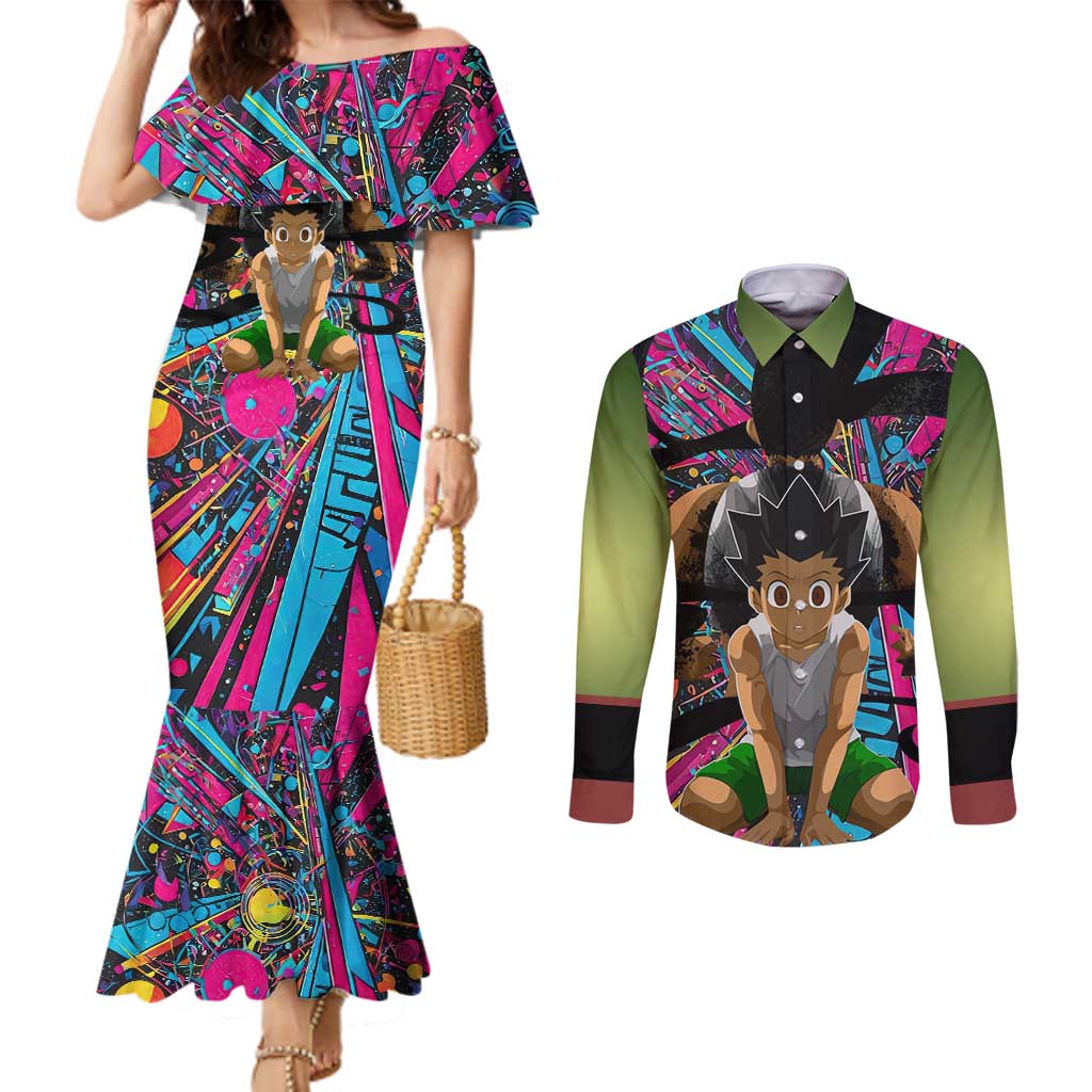 Trippy Gon Freecss Hunter X Hunter Couples Matching Mermaid Dress and Long Sleeve Button Shirt Trippy Mix Anime Style - The Mazicc