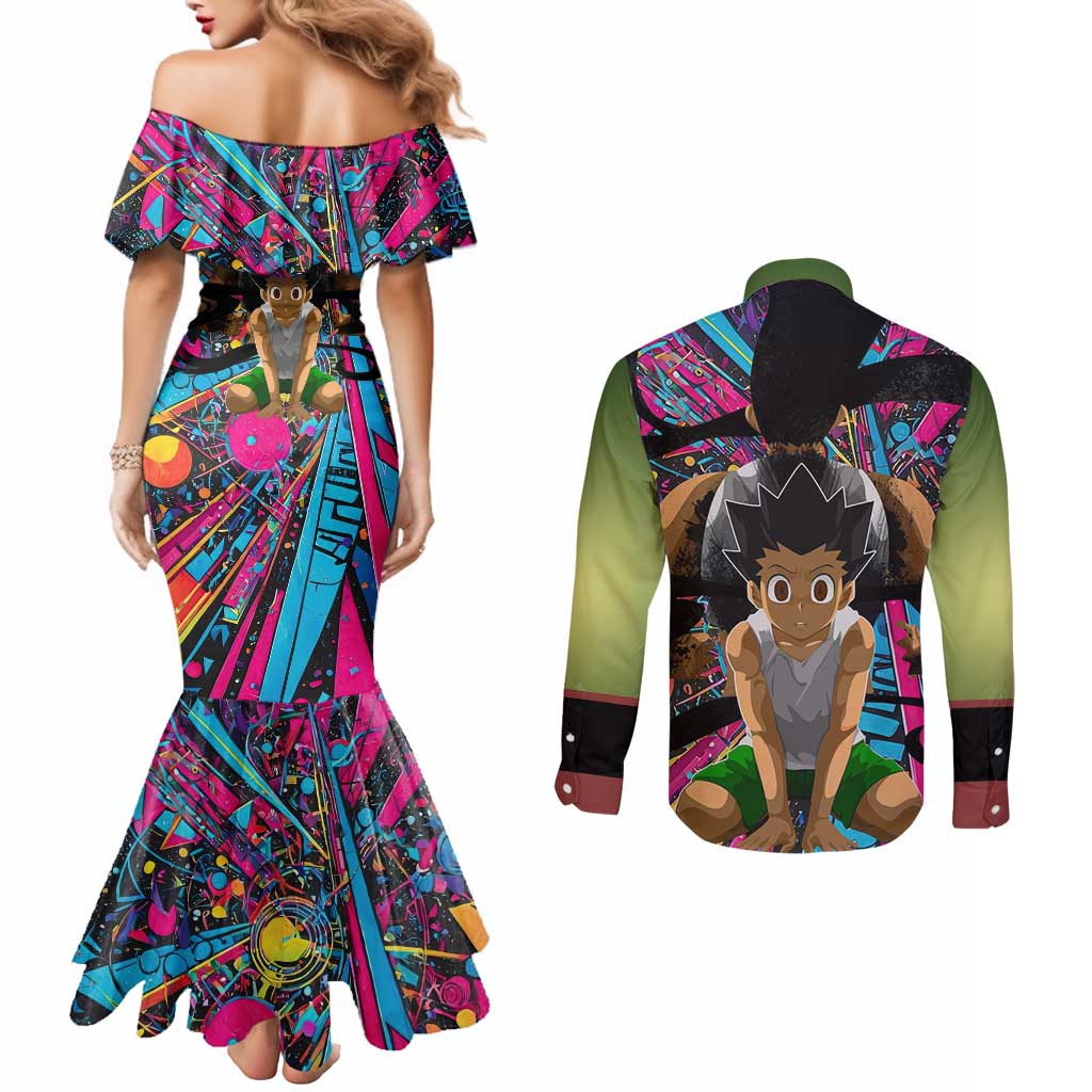 Trippy Gon Freecss Hunter X Hunter Couples Matching Mermaid Dress and Long Sleeve Button Shirt Trippy Mix Anime Style - The Mazicc