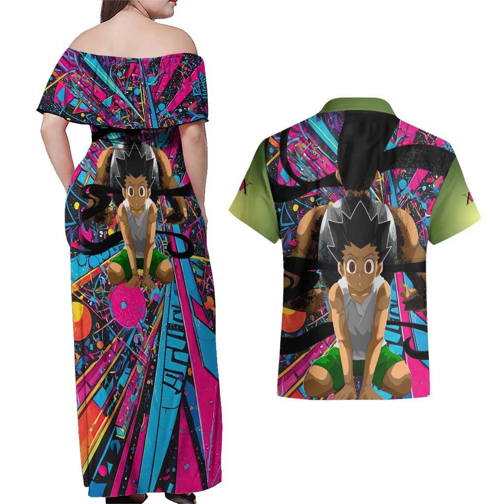Trippy Gon Freecss Hunter X Hunter Couples Matching Off Shoulder Maxi Dress and Hawaiian Shirt Trippy Mix Anime Style - The Mazicc