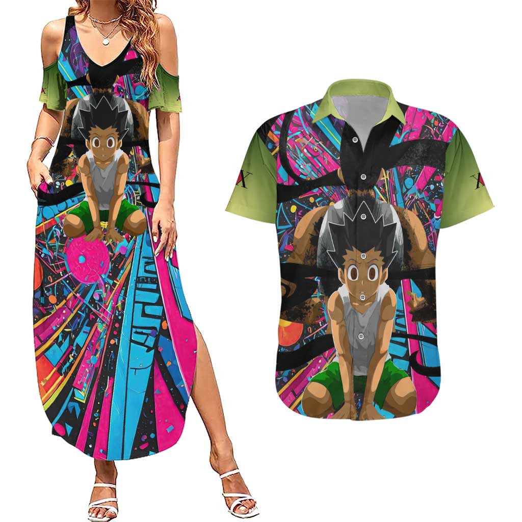Trippy Gon Freecss Hunter X Hunter Couples Matching Summer Maxi Dress and Hawaiian Shirt Trippy Mix Anime Style - The Mazicc