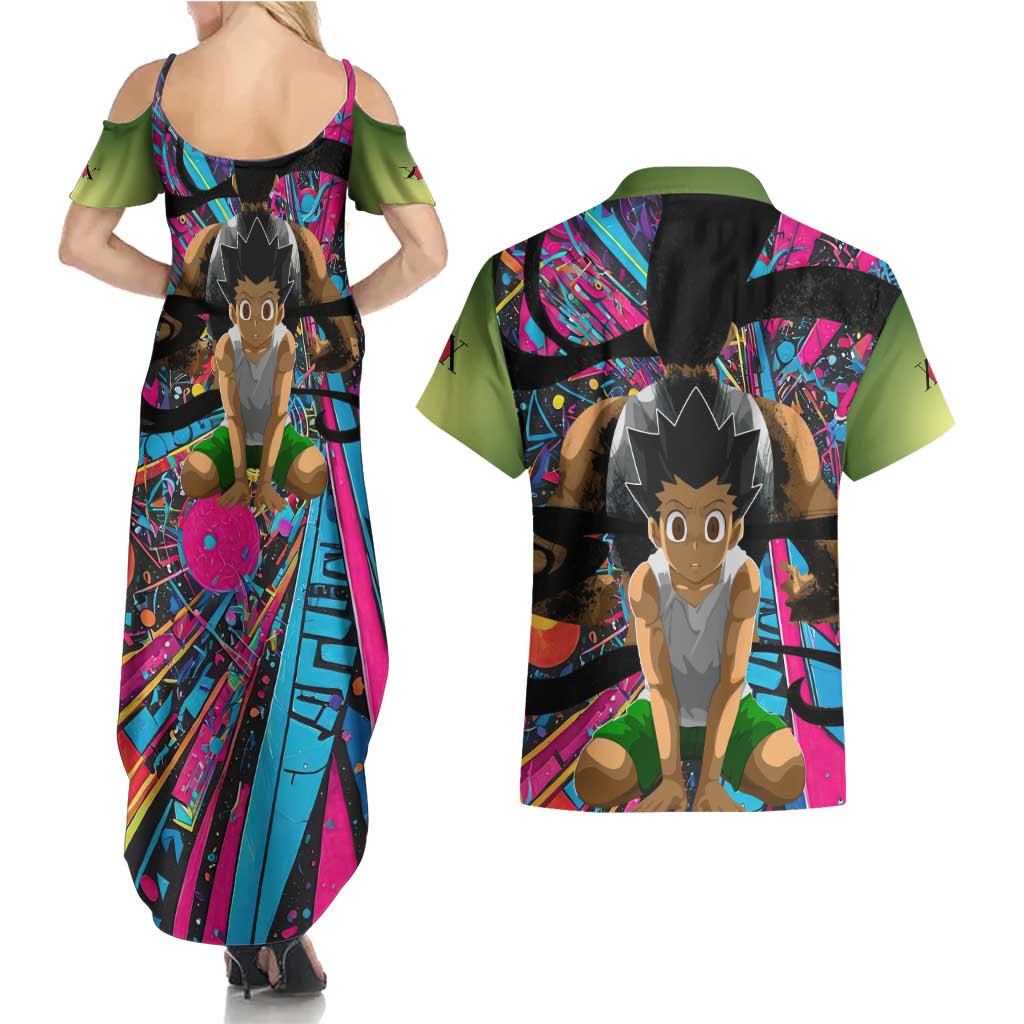Trippy Gon Freecss Hunter X Hunter Couples Matching Summer Maxi Dress and Hawaiian Shirt Trippy Mix Anime Style - The Mazicc