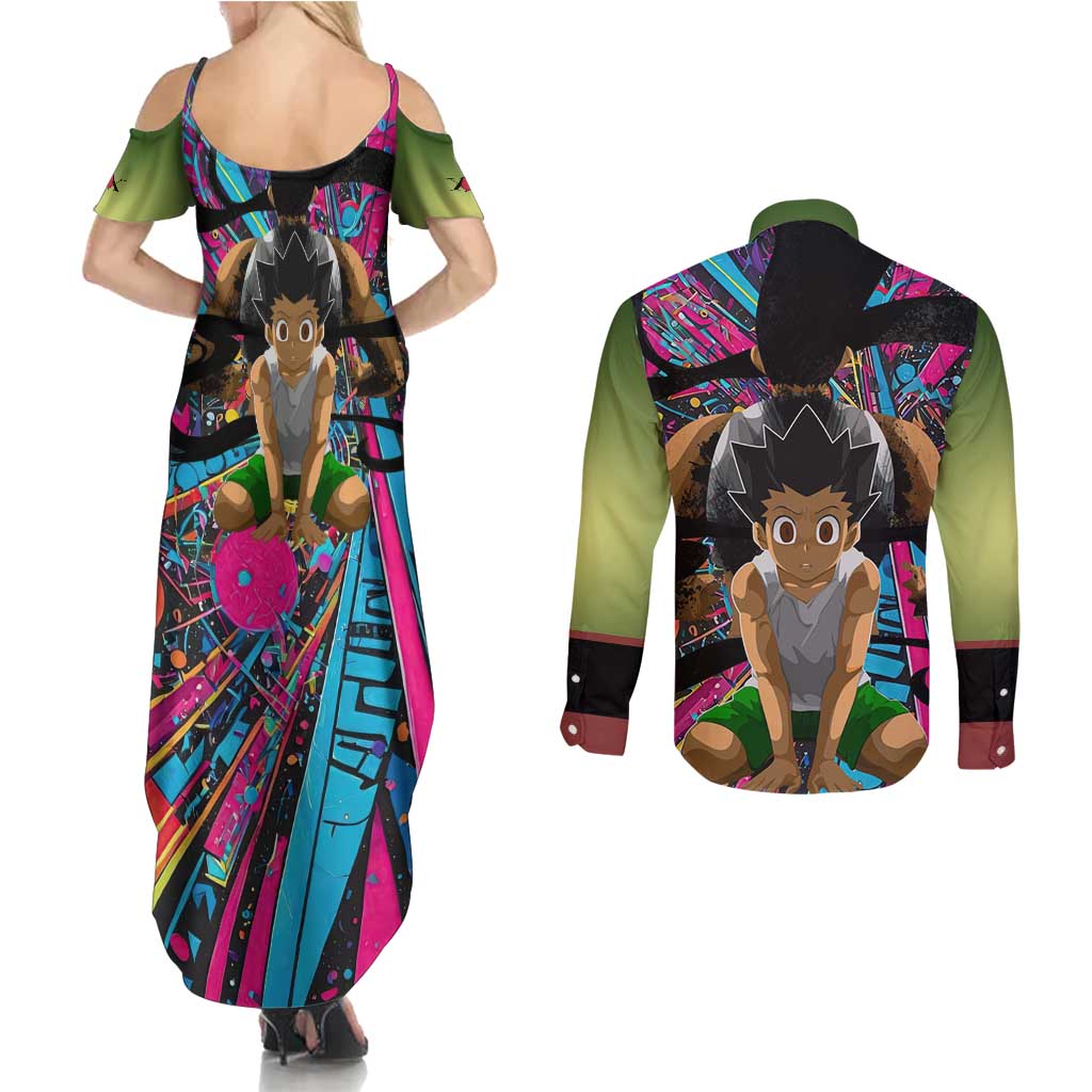 Trippy Gon Freecss Hunter X Hunter Couples Matching Summer Maxi Dress and Long Sleeve Button Shirt Trippy Mix Anime Style - The Mazicc