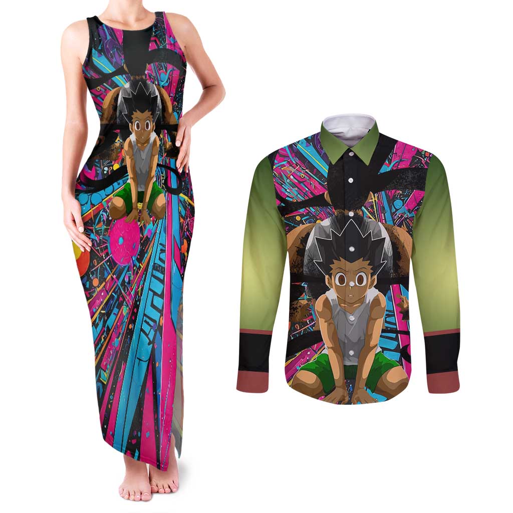 Trippy Gon Freecss Hunter X Hunter Couples Matching Tank Maxi Dress and Long Sleeve Button Shirt Trippy Mix Anime Style - The Mazicc