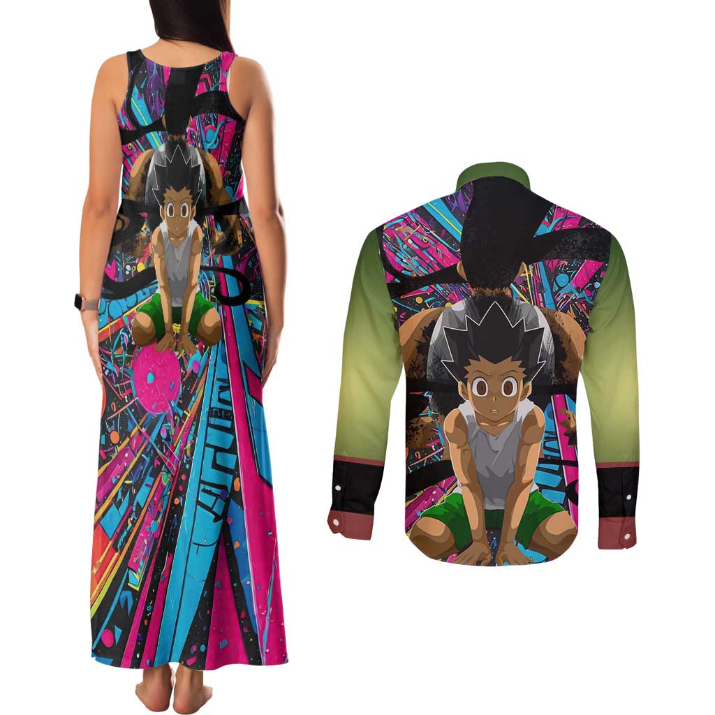 Trippy Gon Freecss Hunter X Hunter Couples Matching Tank Maxi Dress and Long Sleeve Button Shirt Trippy Mix Anime Style - The Mazicc