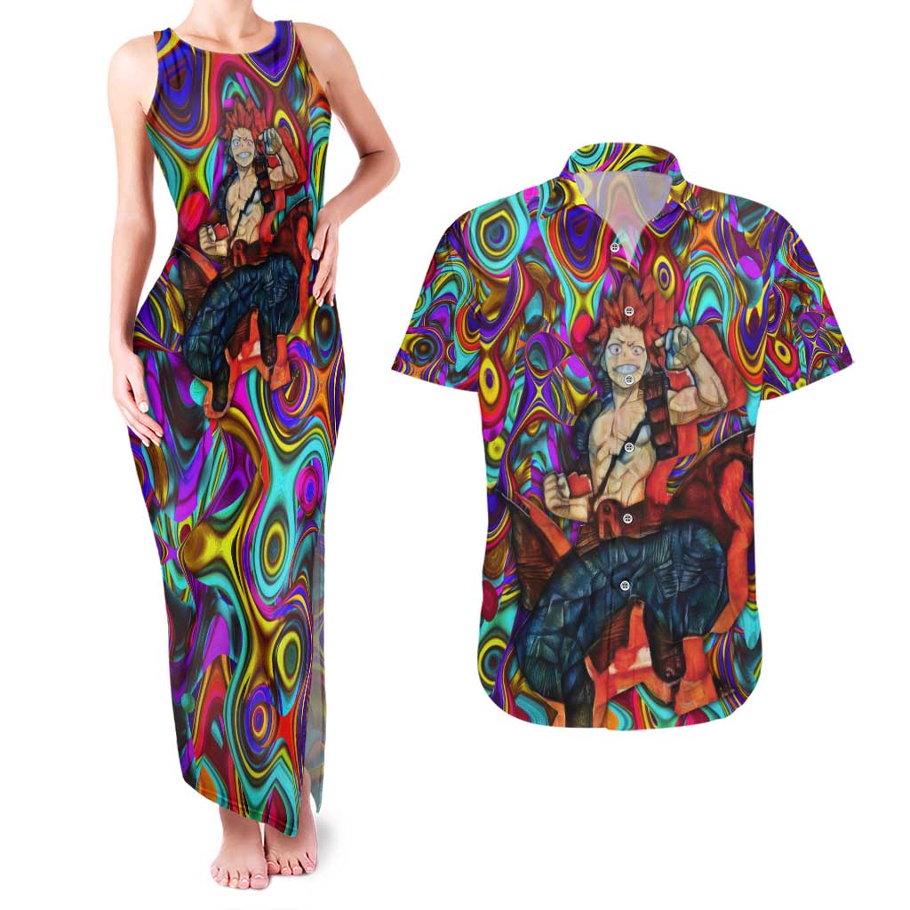 Trippy Kirishima Red Riot My Hero Academia Couples Matching Tank Maxi Dress and Hawaiian Shirt Trippy Mix Anime Style - The Mazicc