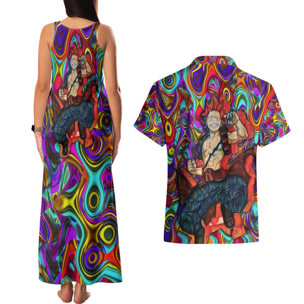 Trippy Kirishima Red Riot My Hero Academia Couples Matching Tank Maxi Dress and Hawaiian Shirt Trippy Mix Anime Style - The Mazicc