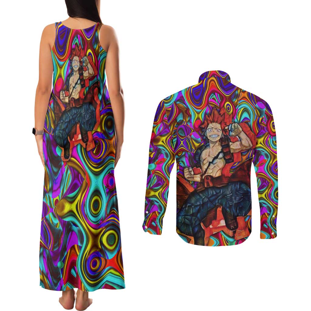 Trippy Kirishima Red Riot My Hero Academia Couples Matching Tank Maxi Dress and Long Sleeve Button Shirt Trippy Mix Anime Style - The Mazicc