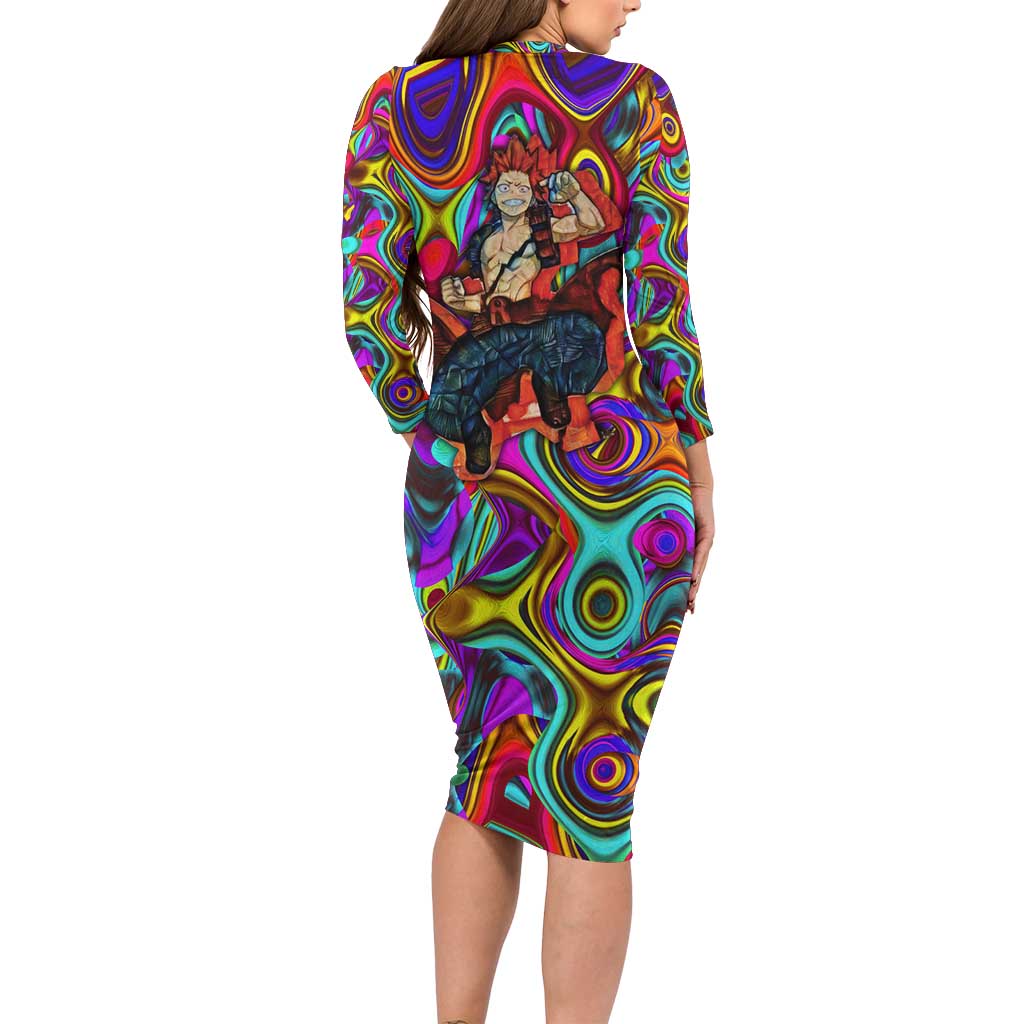 Trippy Kirishima Red Riot My Hero Academia Long Sleeve Bodycon Dress Trippy Mix Anime Style - The Mazicc