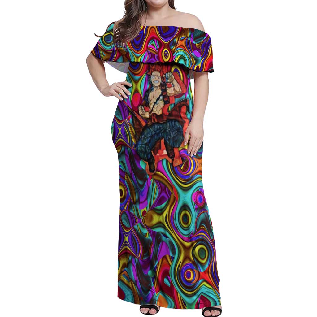 Trippy Kirishima Red Riot My Hero Academia Off Shoulder Maxi Dress Trippy Mix Anime Style - The Mazicc