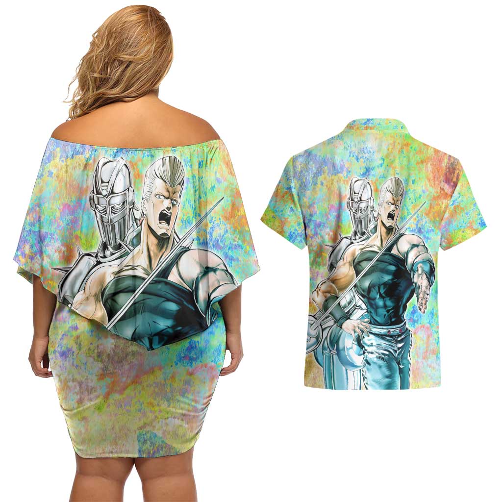 Trippy Polnareff Silver Chariot Jojo’s Bizarre Adventure Couples Matching Off Shoulder Short Dress and Hawaiian Shirt Trippy Mix Anime Style - The Mazicc