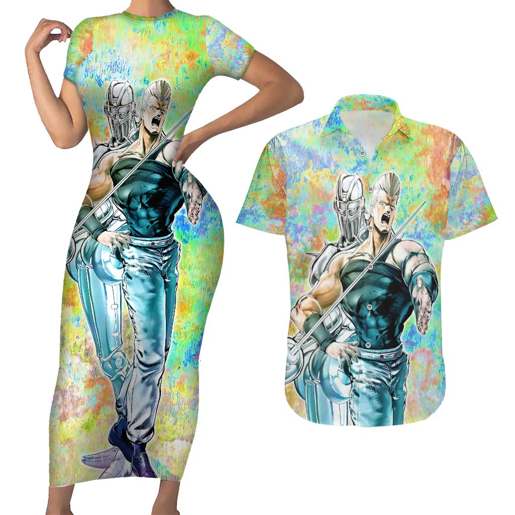 Trippy Polnareff Silver Chariot Jojo’s Bizarre Adventure Couples Matching Short Sleeve Bodycon Dress and Hawaiian Shirt Trippy Mix Anime Style - The Mazicc