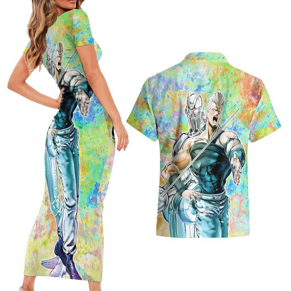 Trippy Polnareff Silver Chariot Jojo’s Bizarre Adventure Couples Matching Short Sleeve Bodycon Dress and Hawaiian Shirt Trippy Mix Anime Style - The Mazicc