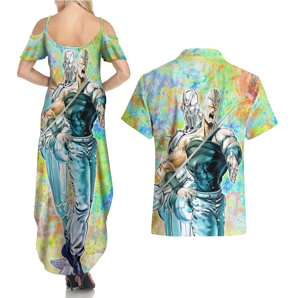 Trippy Polnareff Silver Chariot Jojo’s Bizarre Adventure Couples Matching Summer Maxi Dress and Hawaiian Shirt Trippy Mix Anime Style - The Mazicc