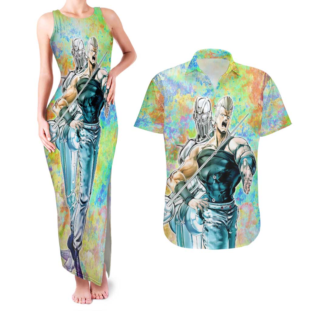 Trippy Polnareff Silver Chariot Jojo’s Bizarre Adventure Couples Matching Tank Maxi Dress and Hawaiian Shirt Trippy Mix Anime Style - The Mazicc