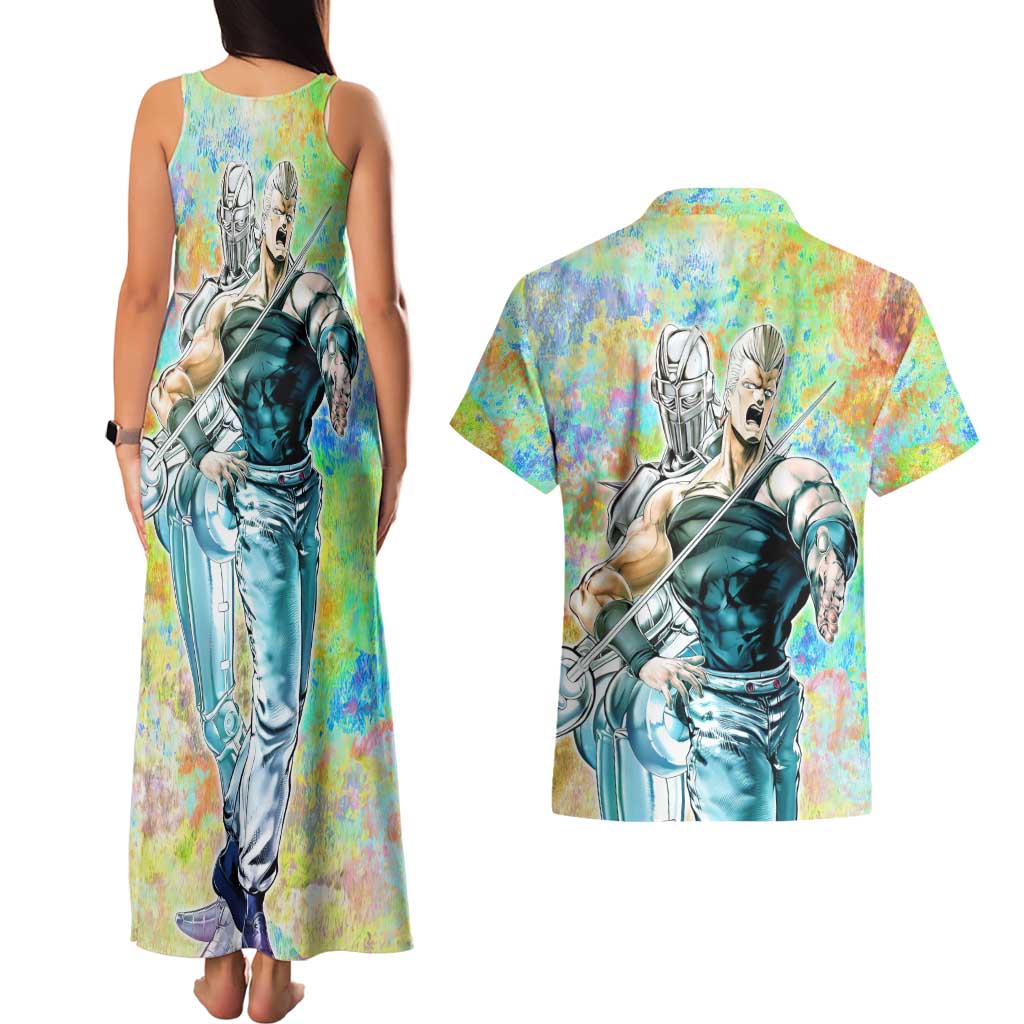 Trippy Polnareff Silver Chariot Jojo’s Bizarre Adventure Couples Matching Tank Maxi Dress and Hawaiian Shirt Trippy Mix Anime Style - The Mazicc
