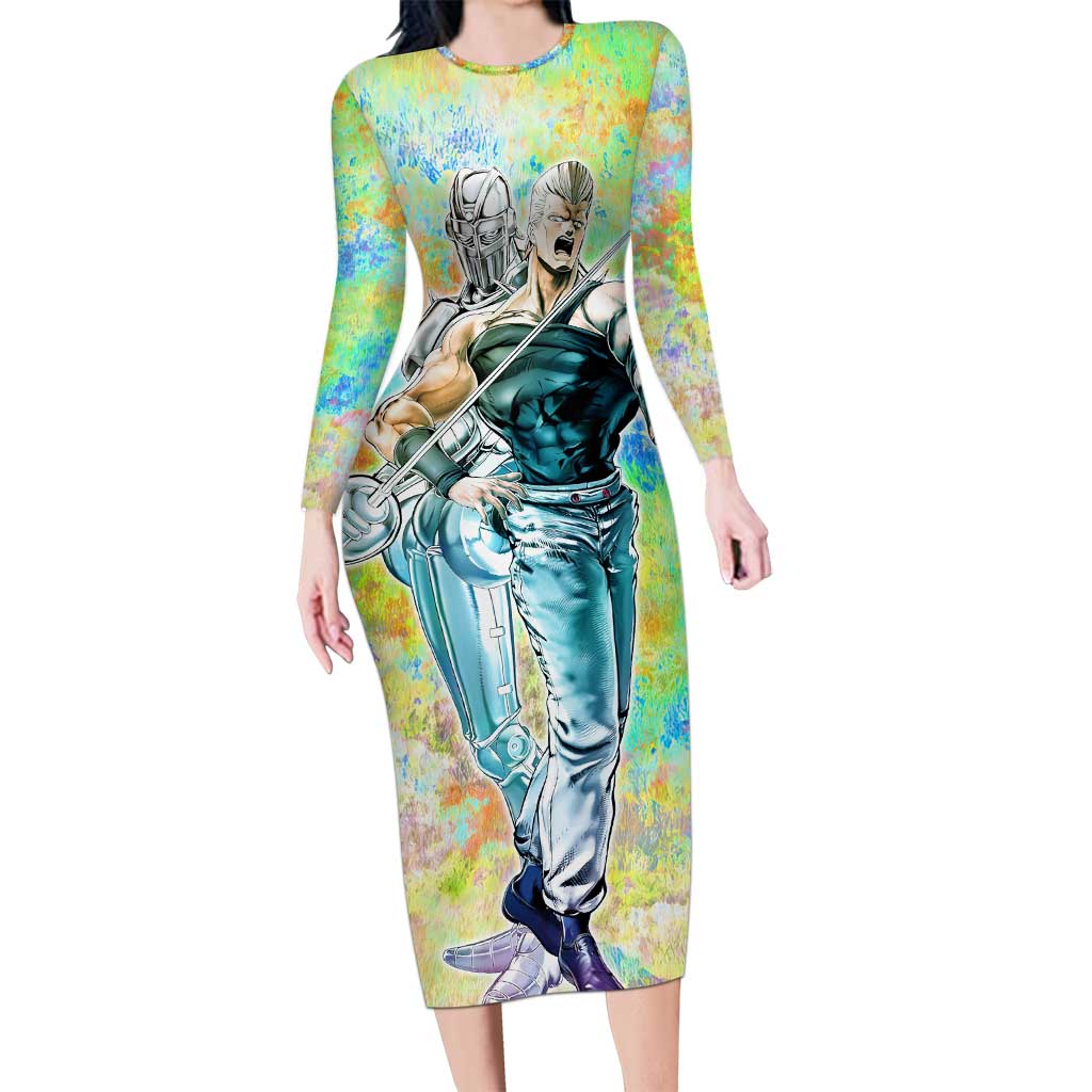 Trippy Polnareff Silver Chariot Jojo’s Bizarre Adventure Long Sleeve Bodycon Dress Trippy Mix Anime Style - The Mazicc