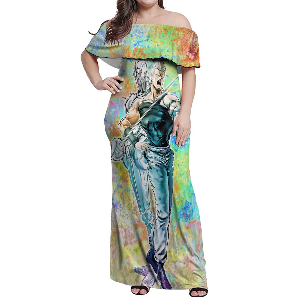 Trippy Polnareff Silver Chariot Jojo’s Bizarre Adventure Off Shoulder Maxi Dress Trippy Mix Anime Style - The Mazicc