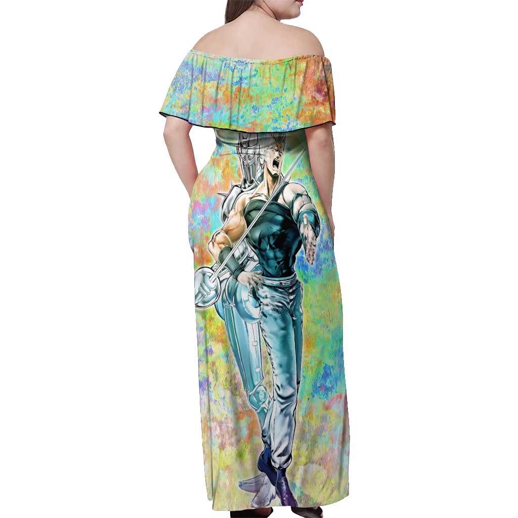 Trippy Polnareff Silver Chariot Jojo’s Bizarre Adventure Off Shoulder Maxi Dress Trippy Mix Anime Style - The Mazicc