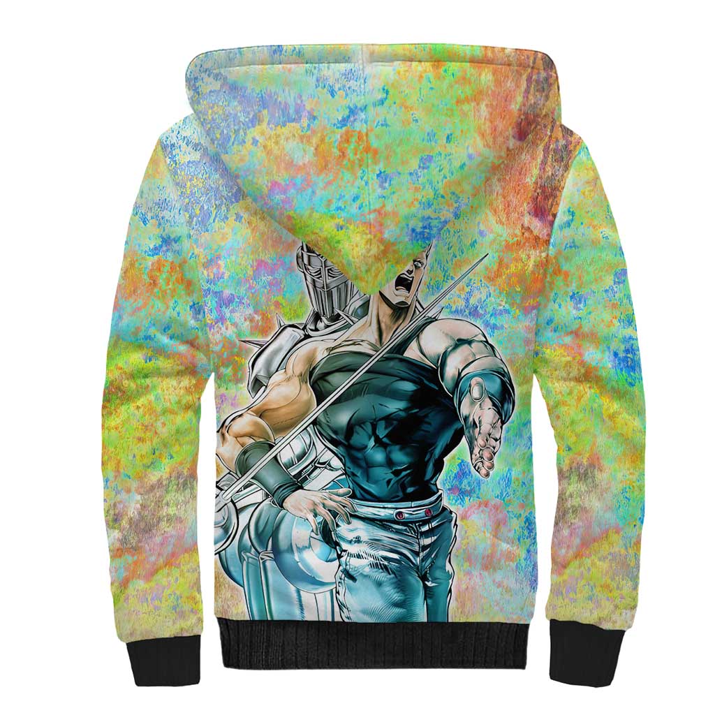 Trippy Polnareff Silver Chariot Jojo’s Bizarre Adventure Sherpa Hoodie Trippy Mix Anime Style - The Mazicc