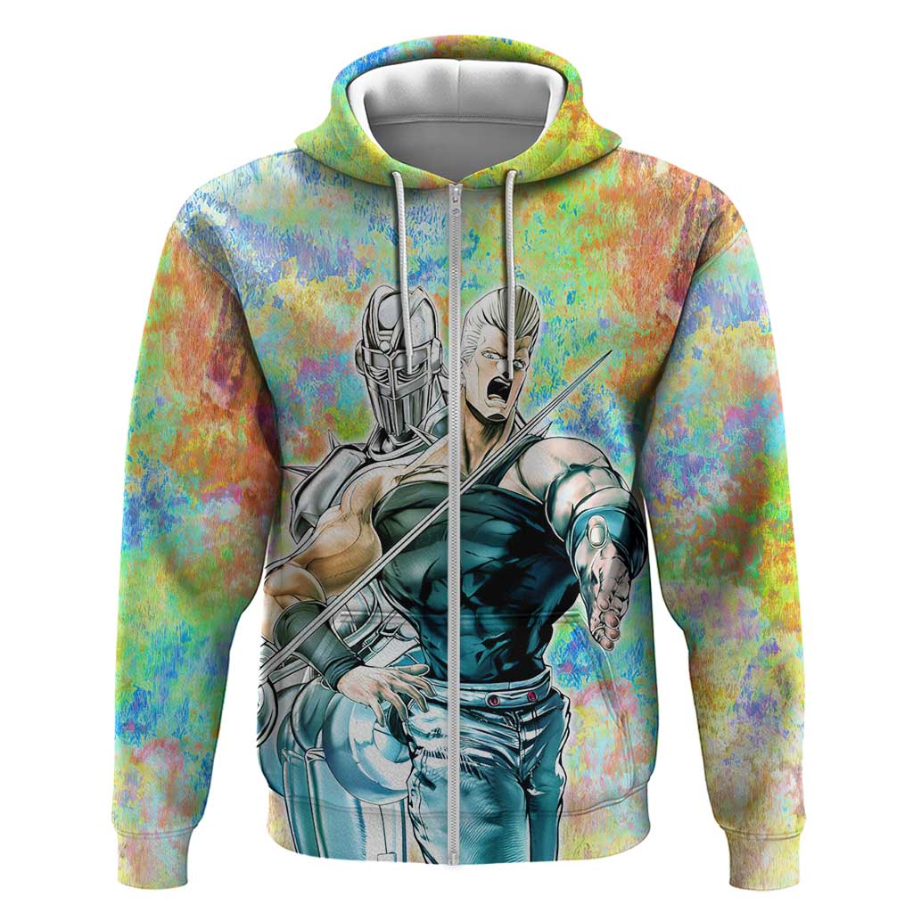 Trippy Polnareff Silver Chariot Jojo’s Bizarre Adventure Zip Hoodie Trippy Mix Anime Style - The Mazicc
