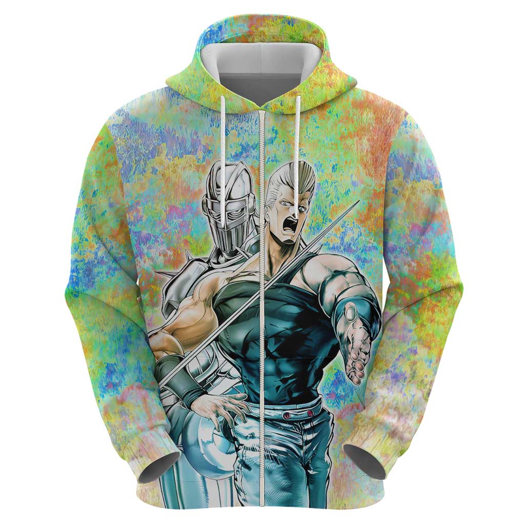 Trippy Polnareff Silver Chariot Jojo’s Bizarre Adventure Zip Hoodie Trippy Mix Anime Style - The Mazicc