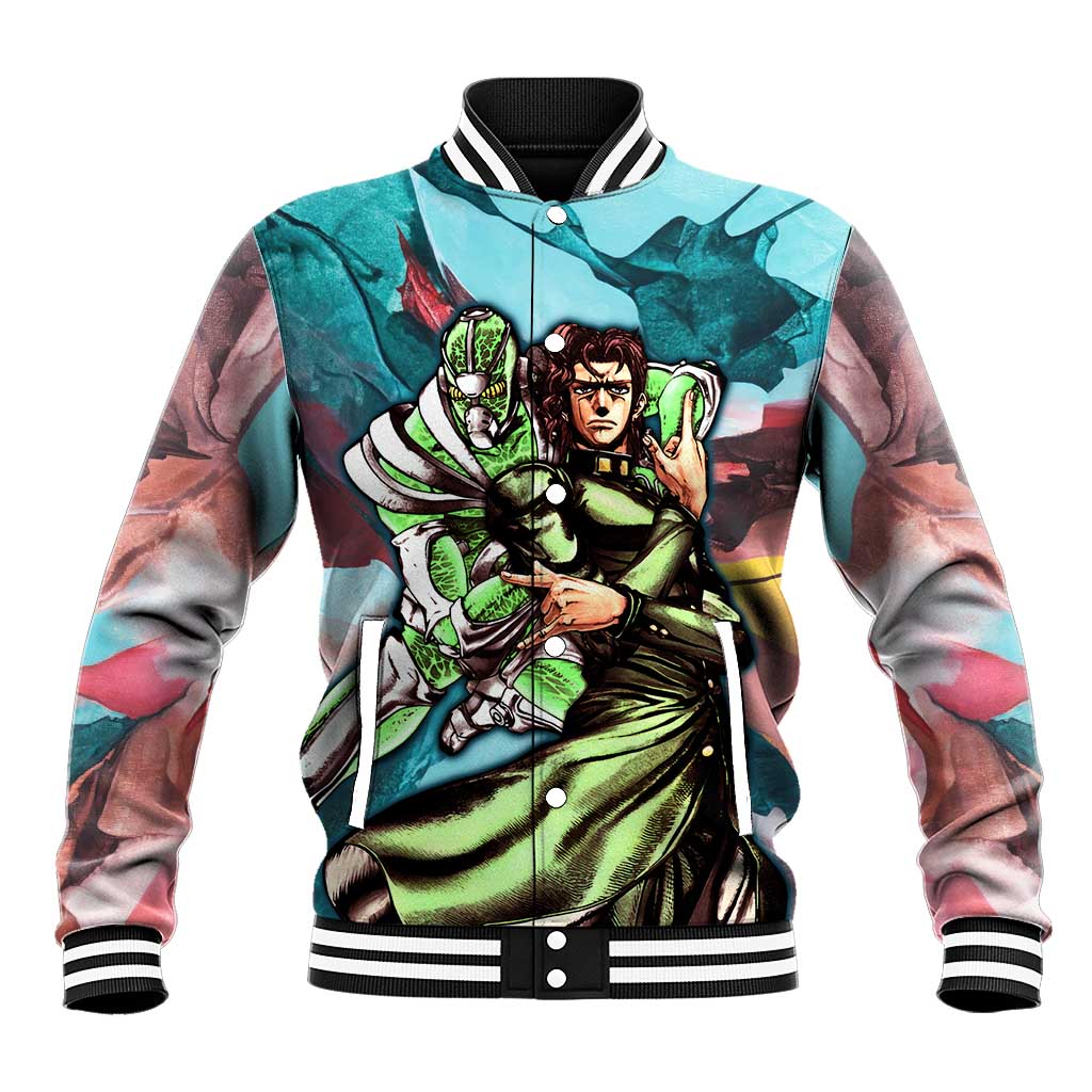 Trippy Kakyoin Hierophant Green Jojo’s Bizarre Adventure Baseball Jacket Trippy Mix Anime Style - The Mazicc