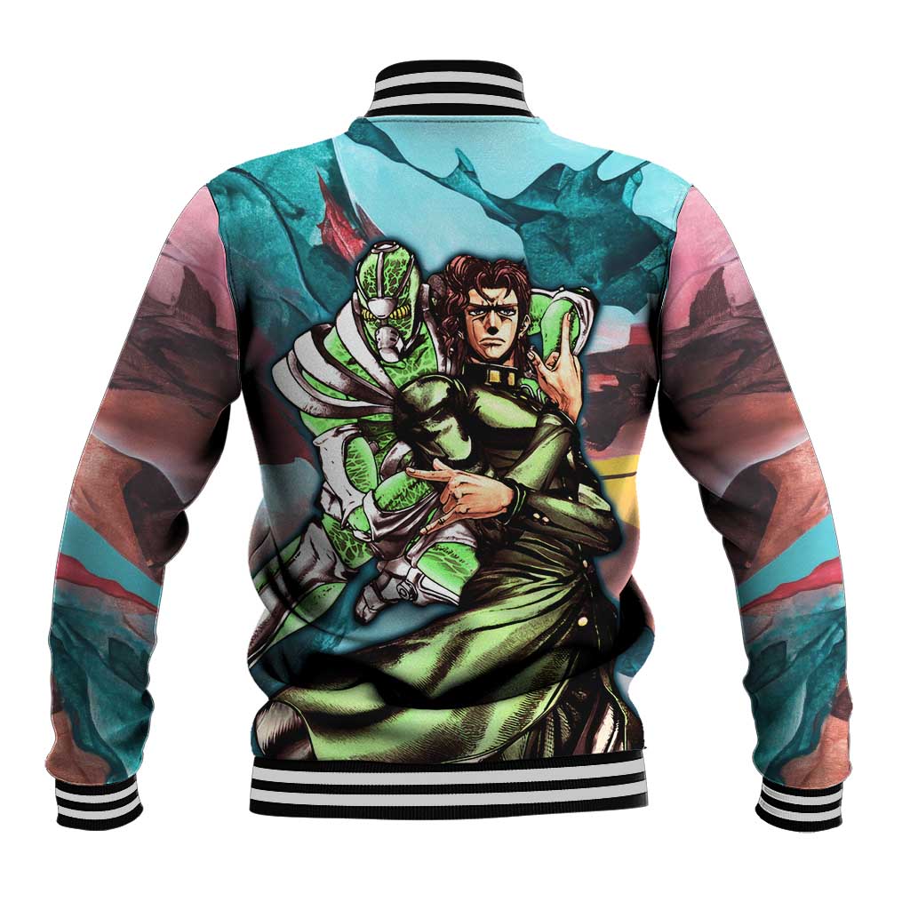 Trippy Kakyoin Hierophant Green Jojo’s Bizarre Adventure Baseball Jacket Trippy Mix Anime Style - The Mazicc