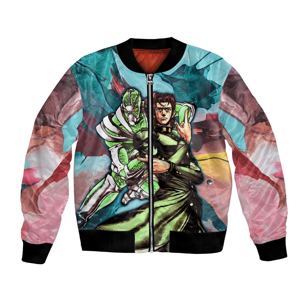 Trippy Kakyoin Hierophant Green Jojo’s Bizarre Adventure Bomber Jacket Trippy Mix Anime Style - The Mazicc