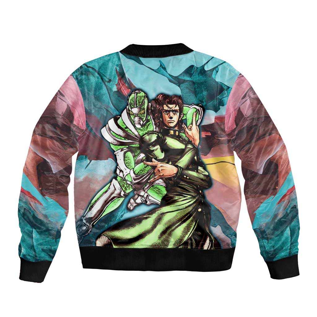 Trippy Kakyoin Hierophant Green Jojo’s Bizarre Adventure Bomber Jacket Trippy Mix Anime Style - The Mazicc