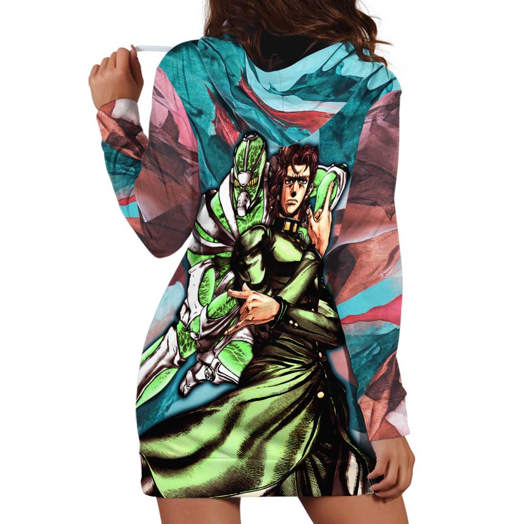 Trippy Kakyoin Hierophant Green Jojo’s Bizarre Adventure Hoodie Dress Trippy Mix Anime Style - The Mazicc
