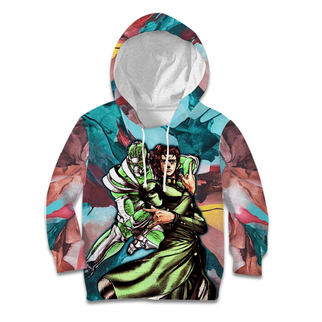 Trippy Kakyoin Hierophant Green Jojo’s Bizarre Adventure Kid Hoodie Trippy Mix Anime Style - The Mazicc