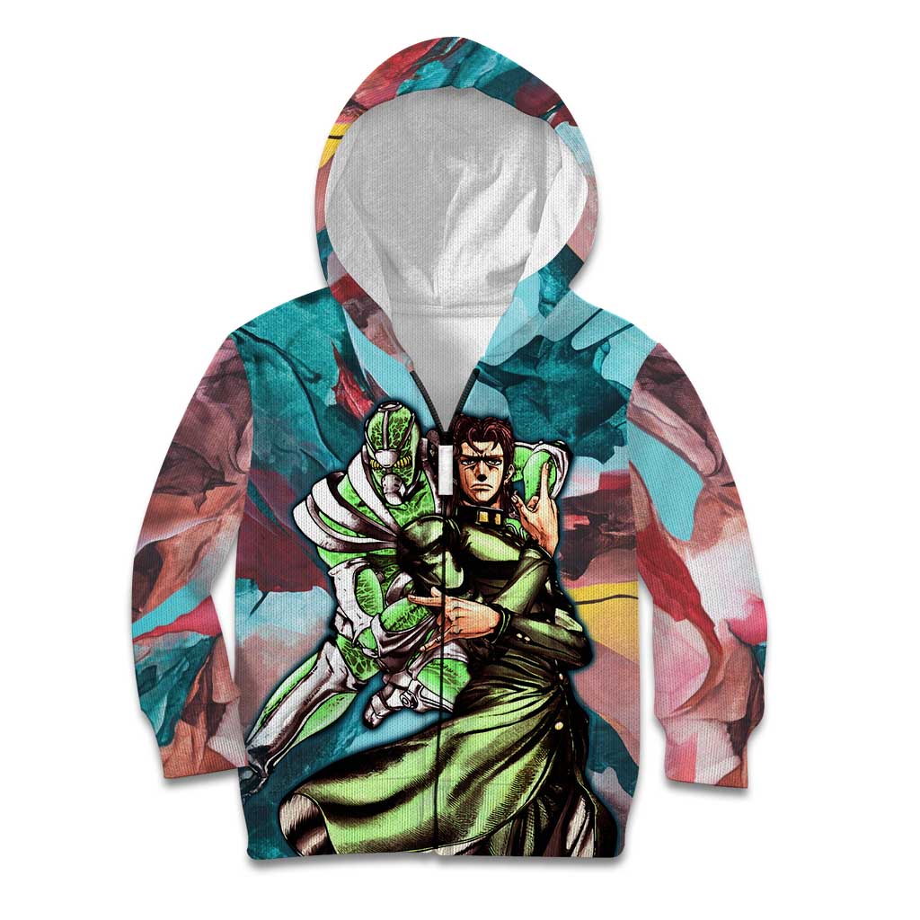 Trippy Kakyoin Hierophant Green Jojo’s Bizarre Adventure Kid Hoodie Trippy Mix Anime Style - The Mazicc