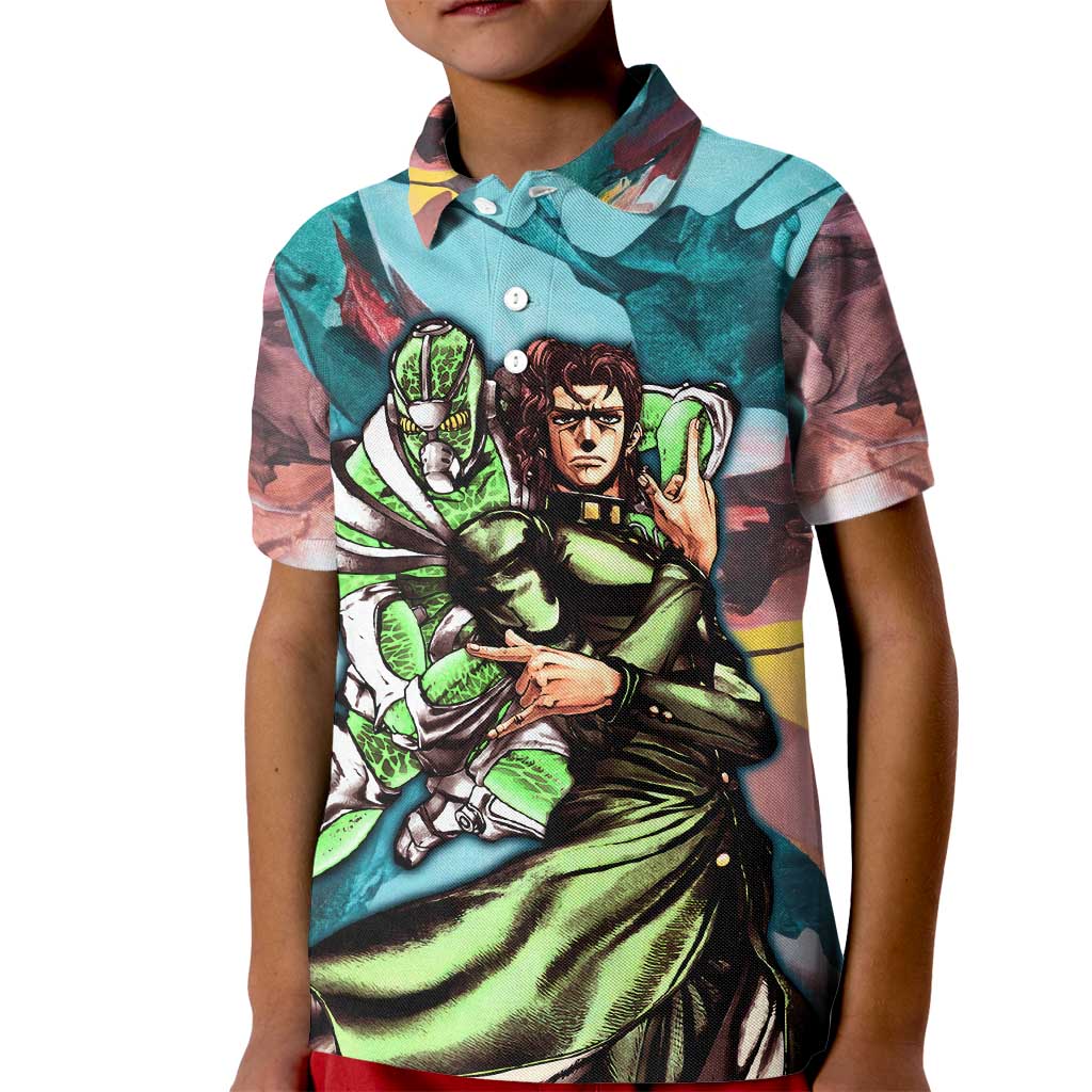 Trippy Kakyoin Hierophant Green Jojo’s Bizarre Adventure Kid Polo Shirt Trippy Mix Anime Style - The Mazicc