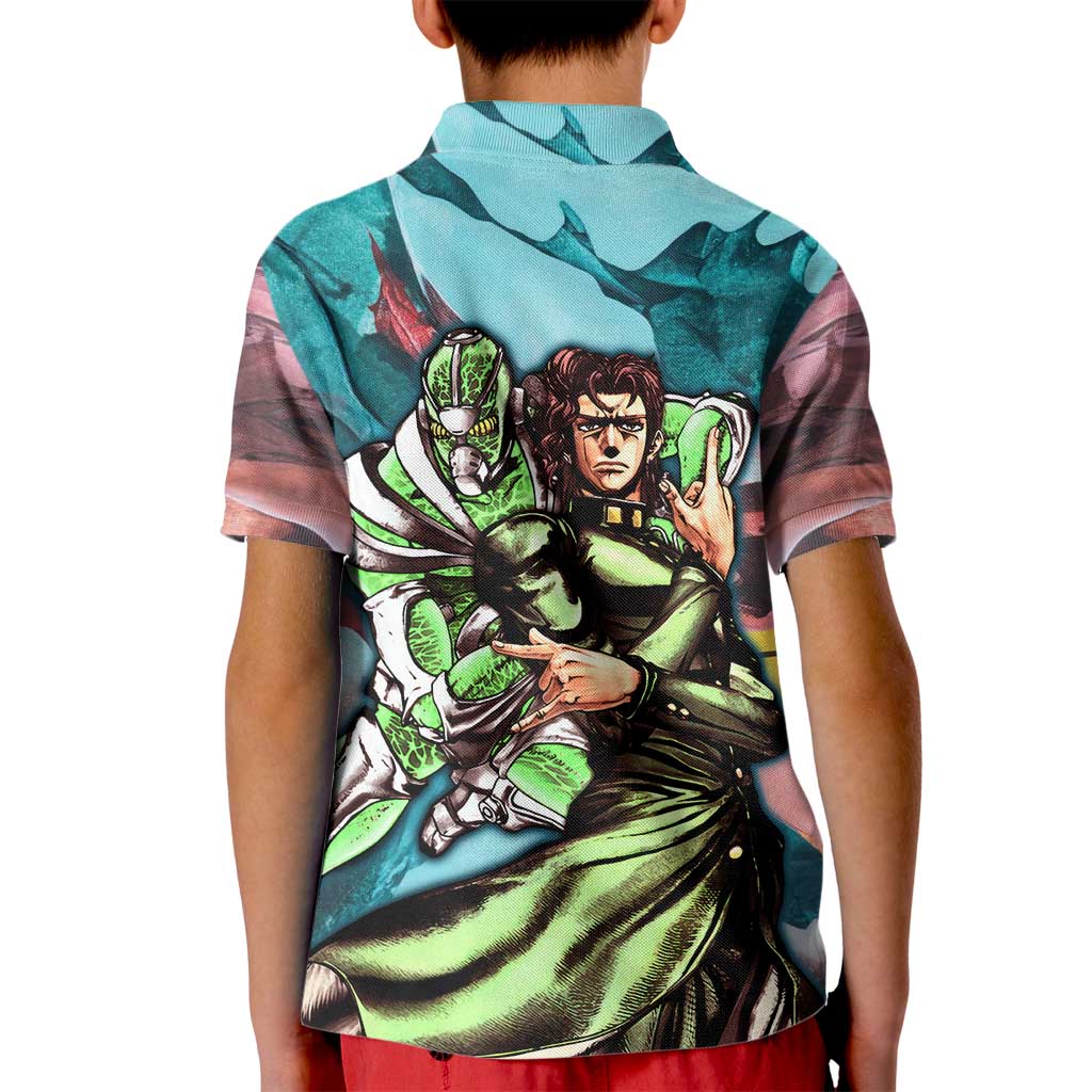 Trippy Kakyoin Hierophant Green Jojo’s Bizarre Adventure Kid Polo Shirt Trippy Mix Anime Style - The Mazicc