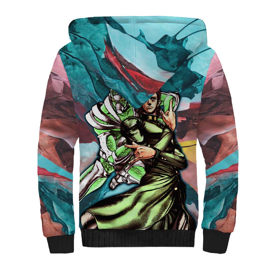 Trippy Kakyoin Hierophant Green Jojo’s Bizarre Adventure Sherpa Hoodie Trippy Mix Anime Style - The Mazicc