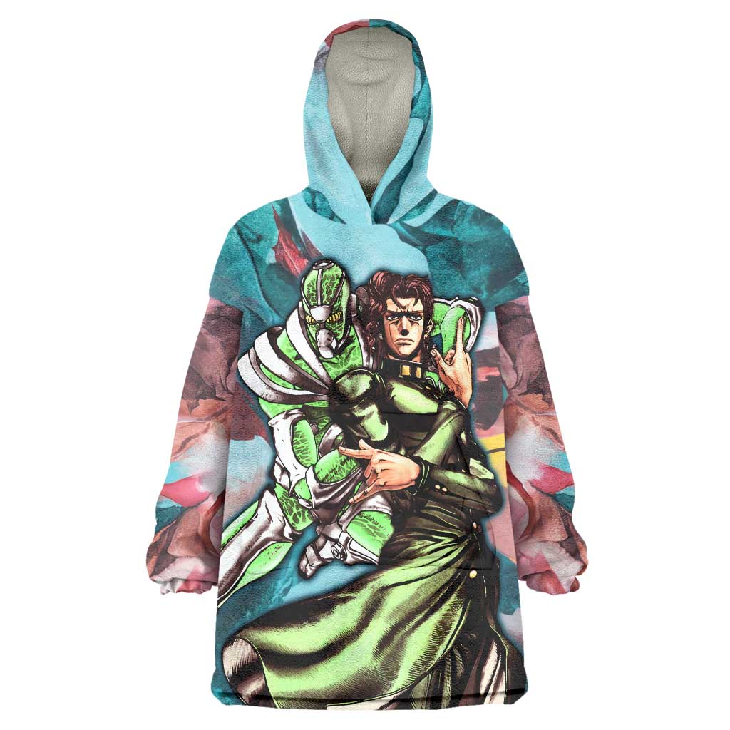 Trippy Kakyoin Hierophant Green Jojo’s Bizarre Adventure Wearable Blanket Hoodie Trippy Mix Anime Style - The Mazicc
