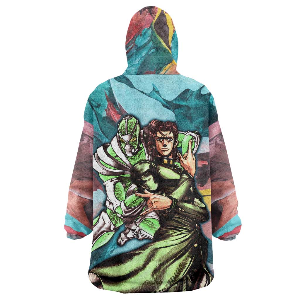 Trippy Kakyoin Hierophant Green Jojo’s Bizarre Adventure Wearable Blanket Hoodie Trippy Mix Anime Style - The Mazicc