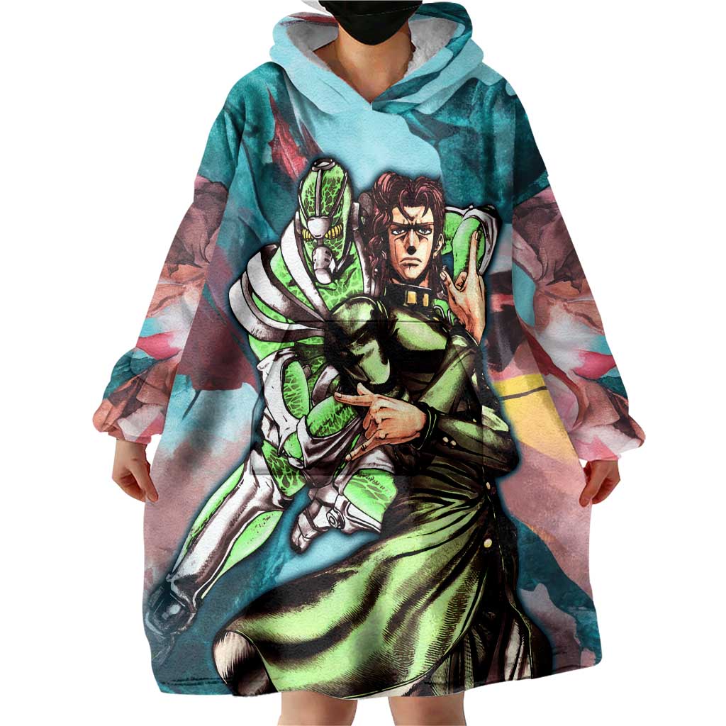 Trippy Kakyoin Hierophant Green Jojo’s Bizarre Adventure Wearable Blanket Hoodie Trippy Mix Anime Style - The Mazicc