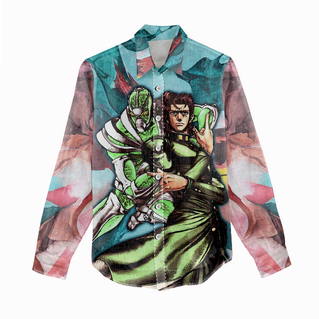 Trippy Kakyoin Hierophant Green Jojo’s Bizarre Adventure Women Casual Shirt Trippy Mix Anime Style - The Mazicc