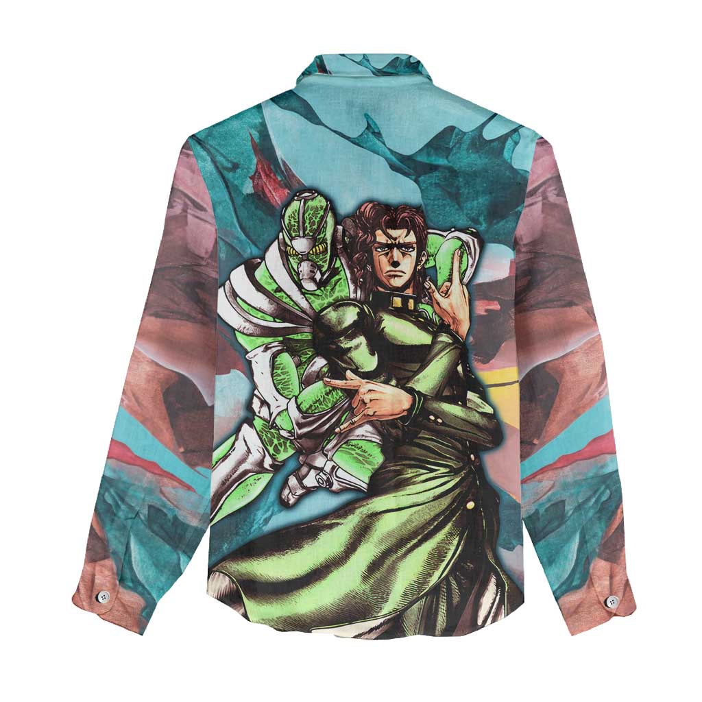 Trippy Kakyoin Hierophant Green Jojo’s Bizarre Adventure Women Casual Shirt Trippy Mix Anime Style - The Mazicc
