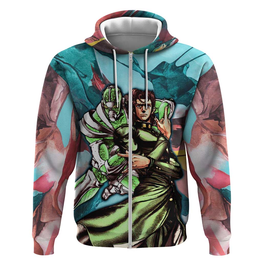 Trippy Kakyoin Hierophant Green Jojo’s Bizarre Adventure Zip Hoodie Trippy Mix Anime Style - The Mazicc