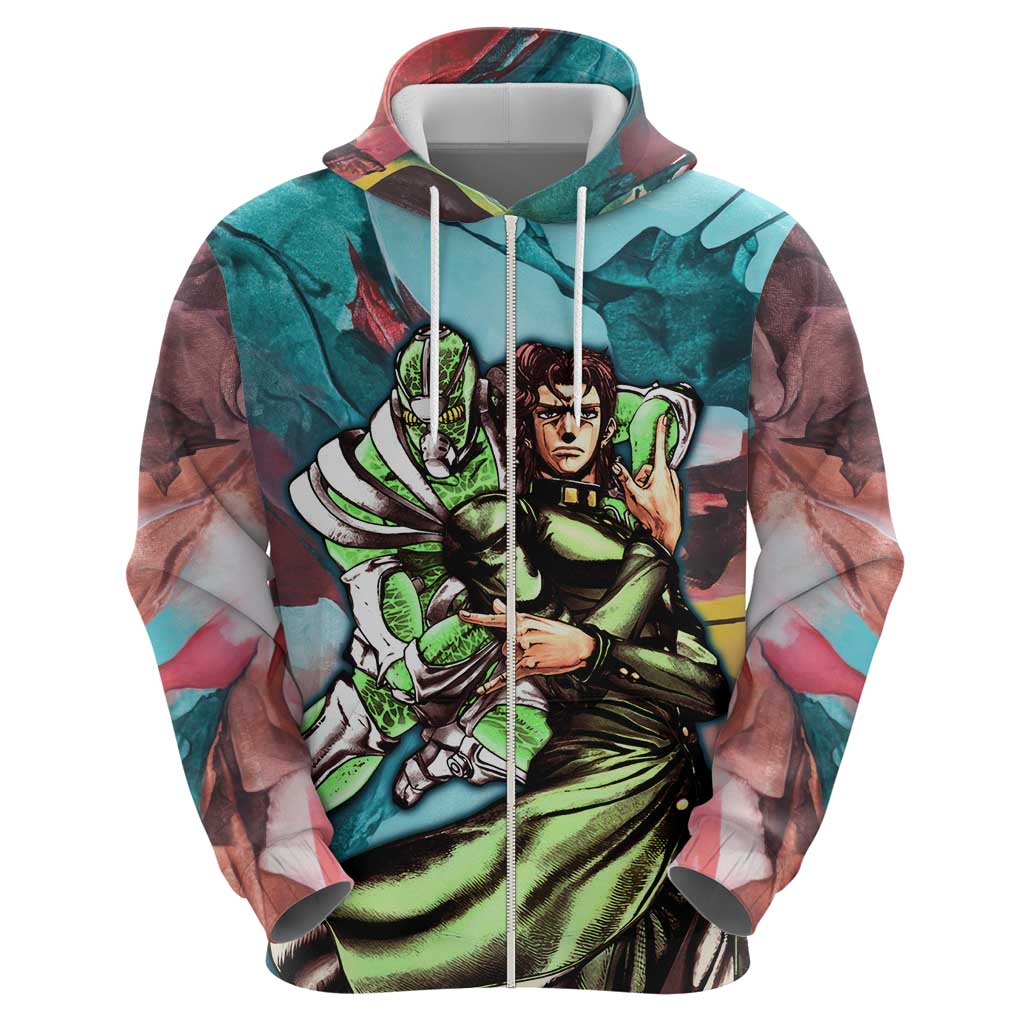 Trippy Kakyoin Hierophant Green Jojo’s Bizarre Adventure Zip Hoodie Trippy Mix Anime Style - The Mazicc