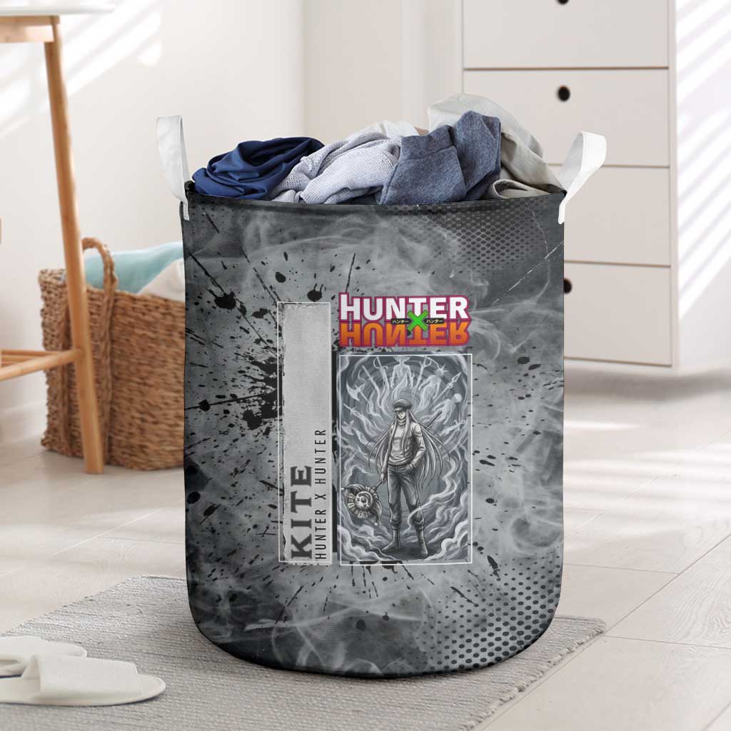 Chrollo Theme Gray Ink Splash Design Laundry Basket with Cross Weapon and Monochrome Aura Artwork - The Mazicc