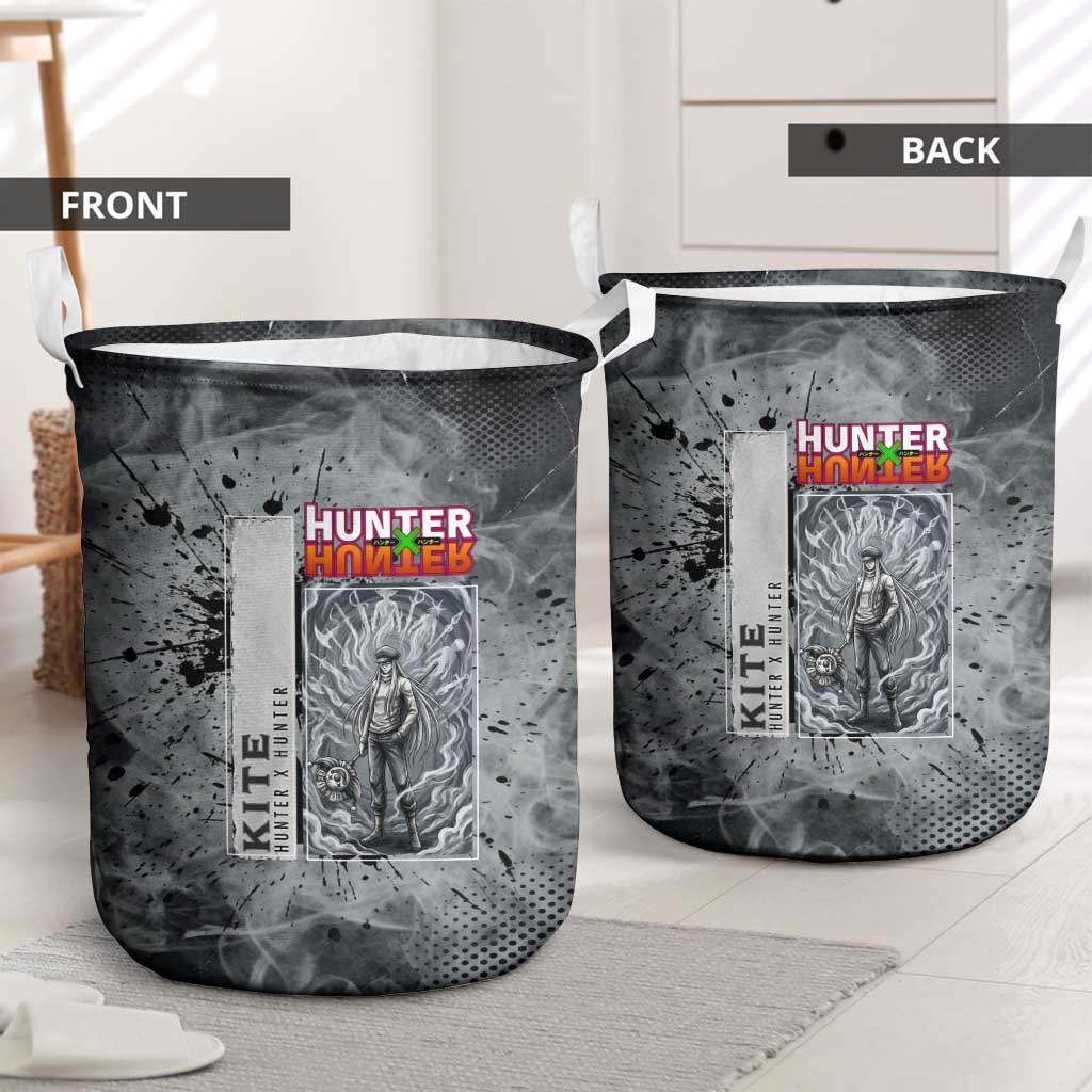 Chrollo Theme Gray Ink Splash Design Laundry Basket with Cross Weapon and Monochrome Aura Artwork - The Mazicc